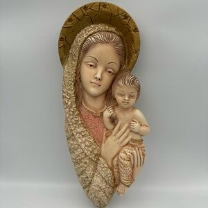 Vintage‎ 1960s Olot Style Madonna & Child Wall Plaque Heirloom Made in Spain